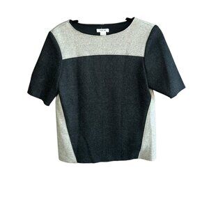 Helmut Lang Wool Blend Black Gray Colorblock 1/2 Sleeve Sweater Lined Top Small